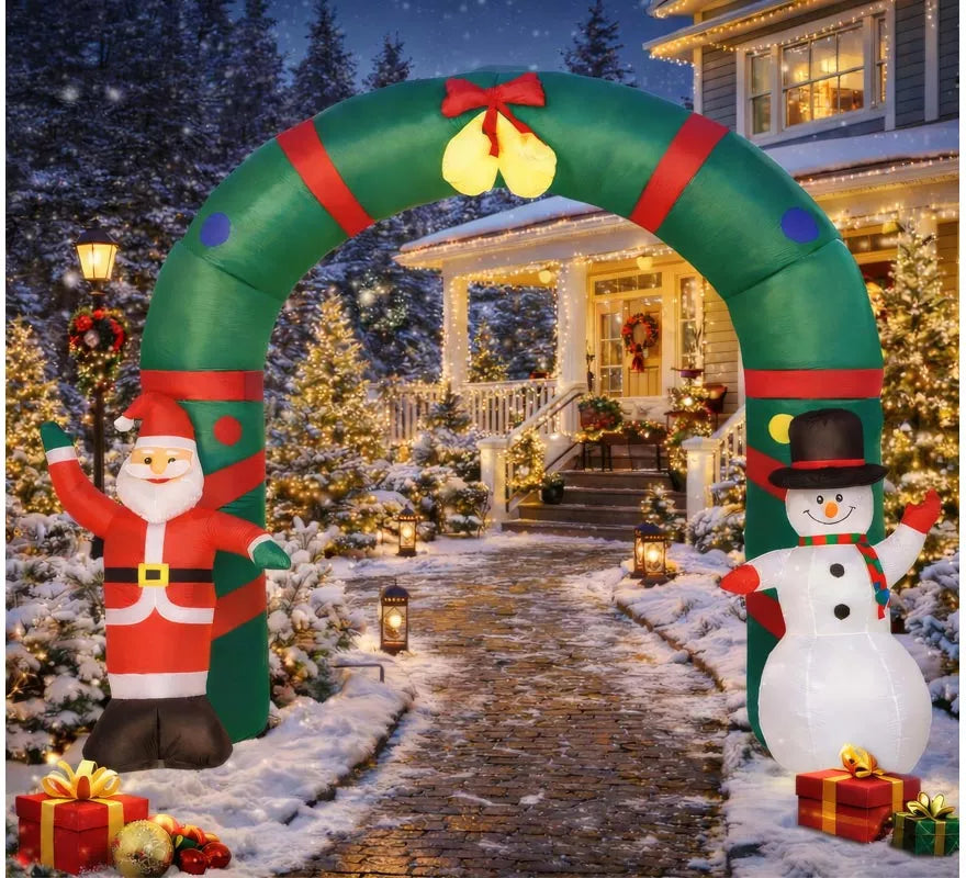 Arco Hinchable de Navidad Papá Noel y Muñeco de nieve de 240 cm