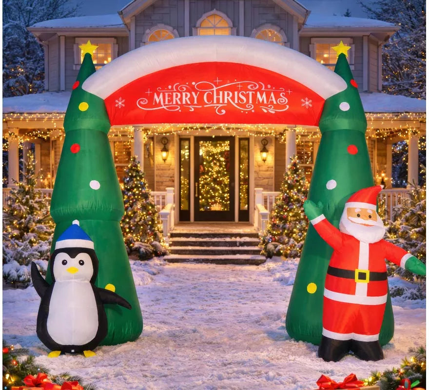 Arco Hinchable de Navidad Papá Noel y Pingüino de 240 cm
