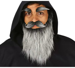 Barba com bigode e sobrancelhas cinza