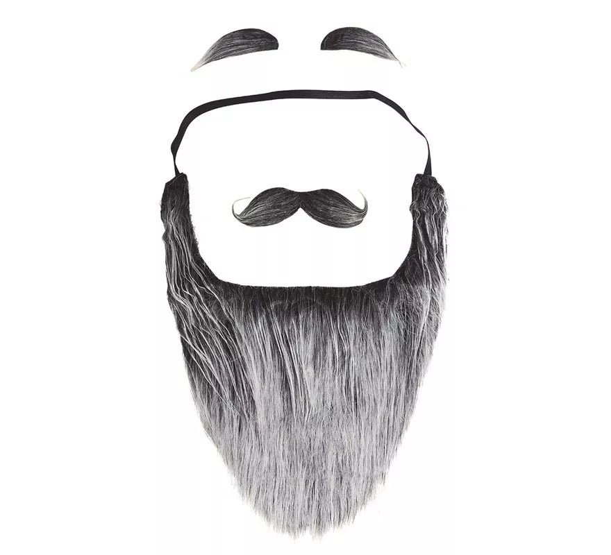 Barba con Bigote y Cejas Grises