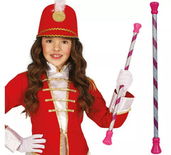 Bengala Majorette rosa e branca de 54 cm