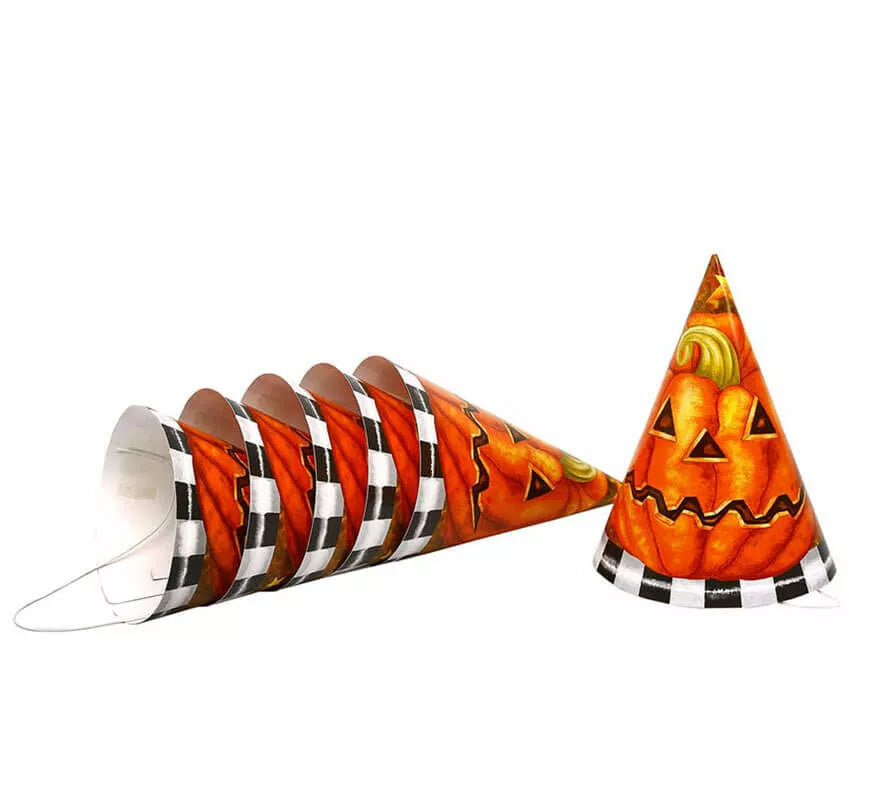 Translation missing: pt-PT.Blister de 6 Sombreros Calabaza de cartón para Halloween