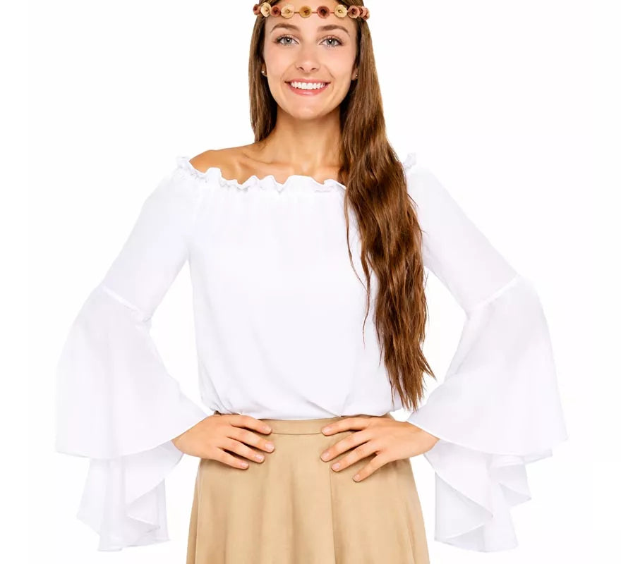 Translation missing: pt-PT.Blusa Medieval blanca con Volantes para mujer