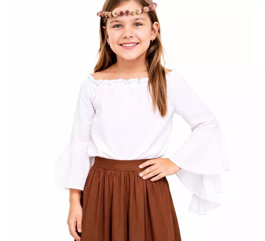 Translation missing: pt-PT.Blusa Medieval blanca con Volantes para niña