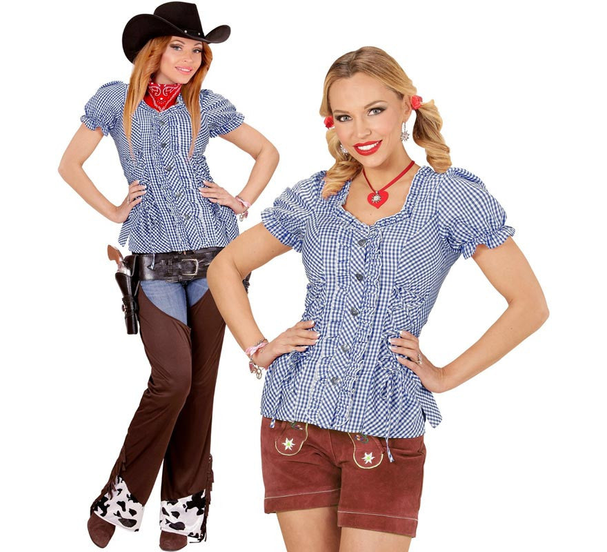 Translation missing: pt-PT.Blusa Vaquera o Bávara a cuadros azul para mujer