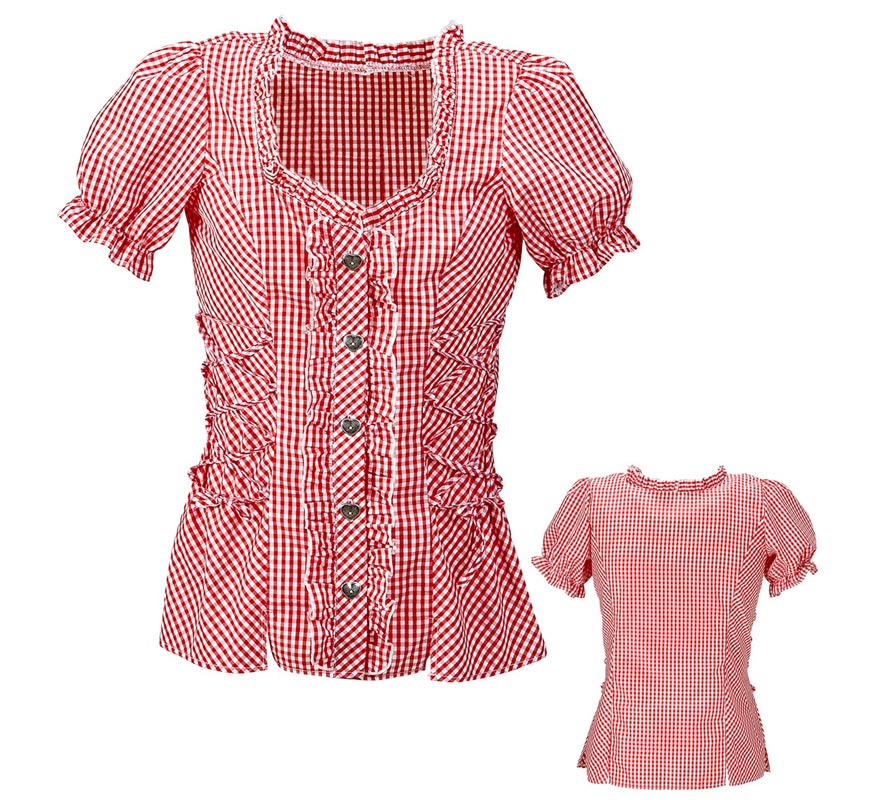 Translation missing: pt-PT.Blusa Vaquera o Bávara a cuadros roja para mujer