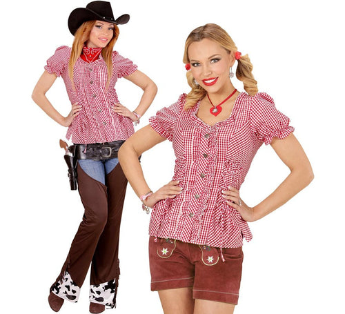 Blusa Vaquera o Bávara a cuadros roja para mujer