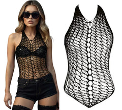 Body feminino preto de rede com strass