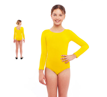 Body o Maillot amarillo manga larga para niña