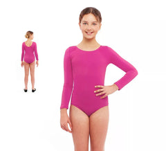 Body ou jersey fúcsia de manga comprida para menina