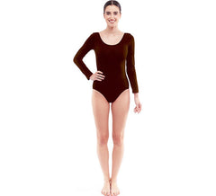 Body ou jersey marrom escuro de manga comprida para mulheres