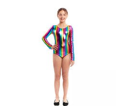Body ou jersey de manga comprida em metal multicolorido para menina