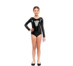 Body ou jersey de manga comprida em metal preto para menina