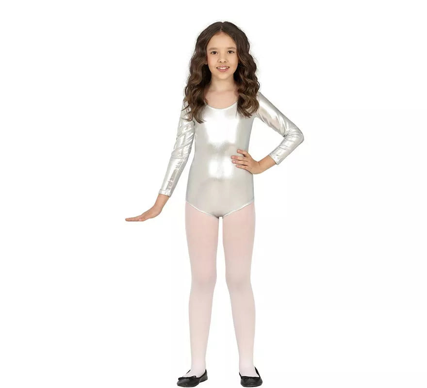 Translation missing: pt-PT.Body o Maillot Plata Metalizado manga larga para niños