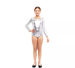 Body ou collant prateado de manga comprida para menina
