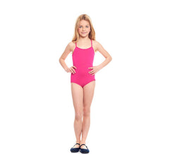 Body ou collant de malha com alças fúcsia para menina