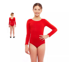 Body ou jersey vermelho de manga comprida para menina