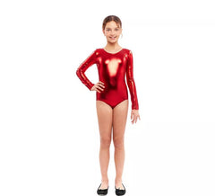 Body ou jersey vermelho metálico de manga comprida para menina