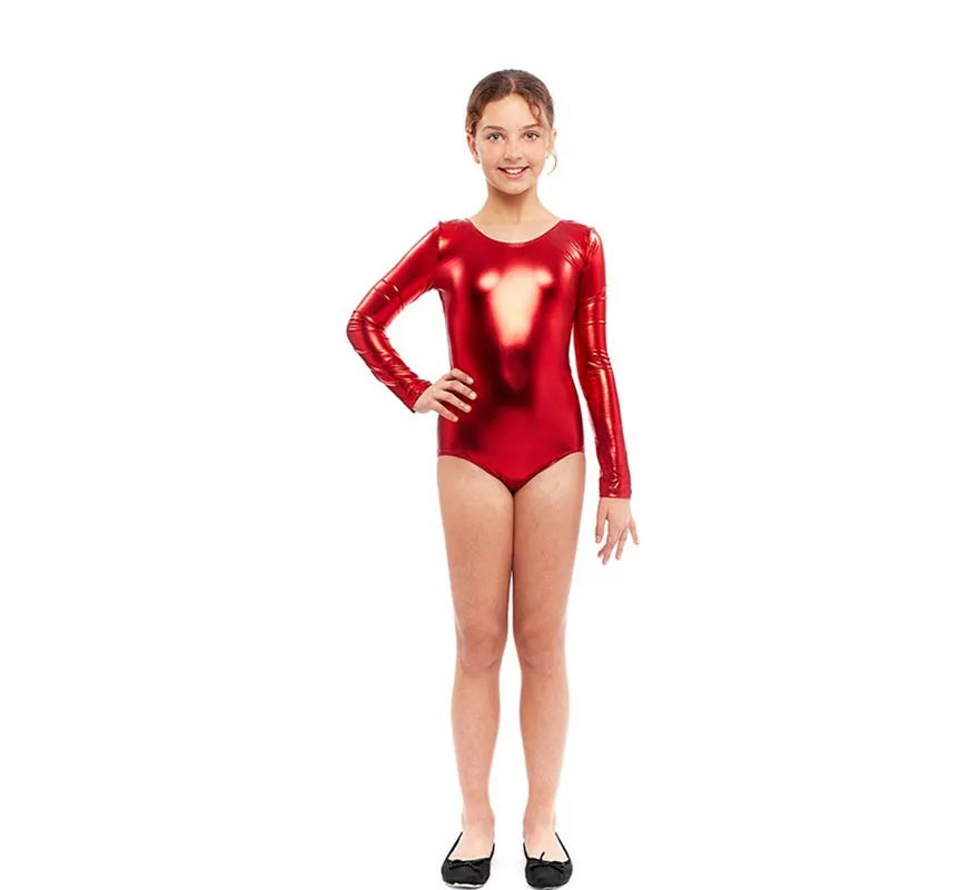 Translation missing: pt-PT.Body o Maillot rojo metal manga larga para niña