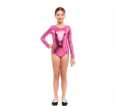 Body ou jersey rosa metálico de manga comprida para menina
