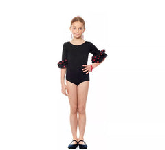 Body ou collant Sevillana com babado lunar preto e vermelho para menina