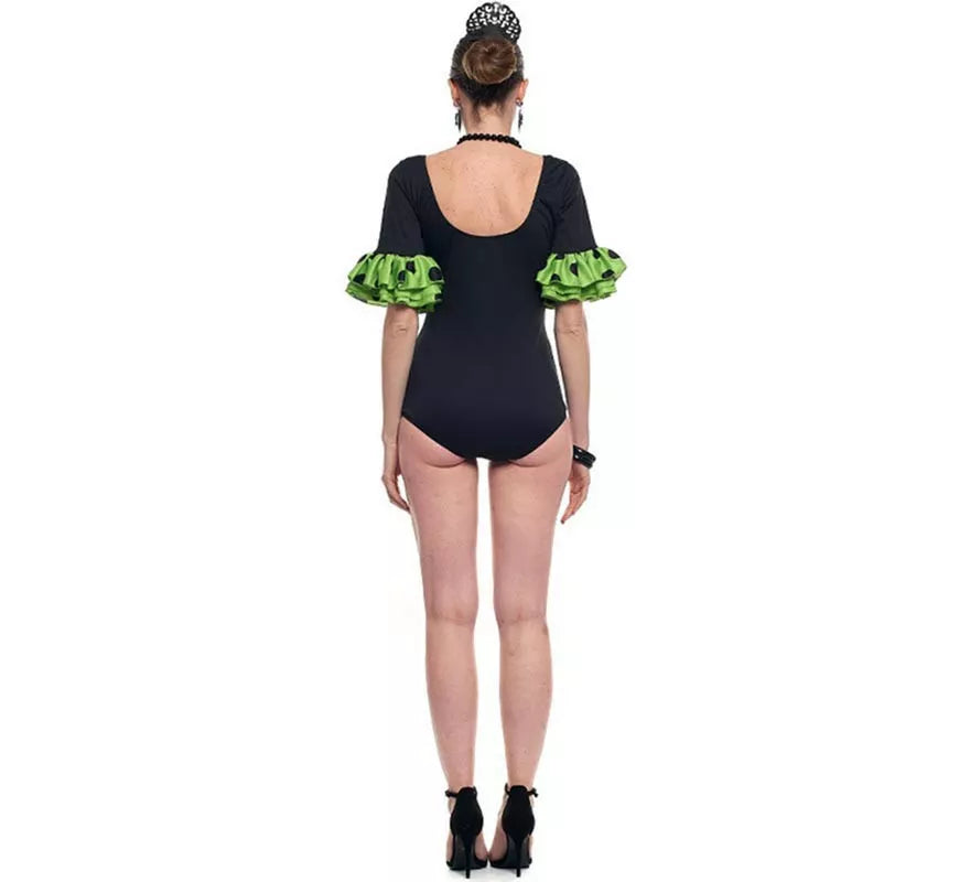 Translation missing: pt-PT.Body o maillot Sevillana con Volante Lunar negro y verde para mujer