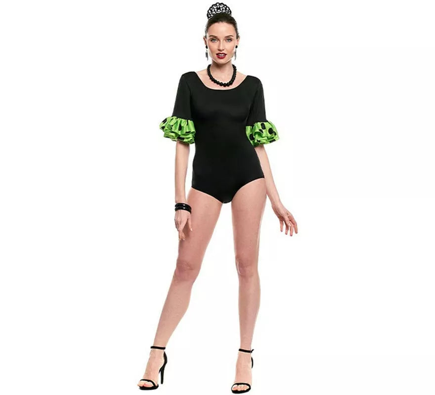 Translation missing: pt-PT.Body o maillot Sevillana con Volante Lunar negro y verde para mujer