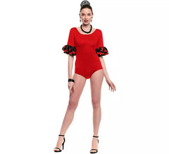 Body ou collant Sevillana com babado lunar vermelho para mulher
