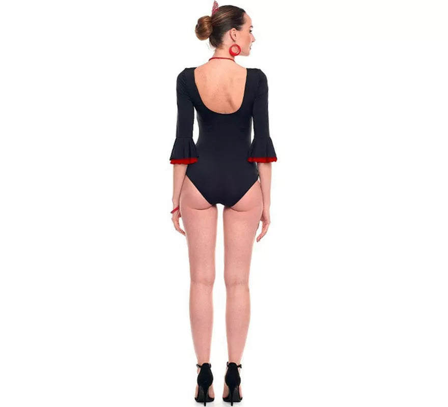 Translation missing: pt-PT.Body o maillot Sevillana con Volante negro y rojo para mujer