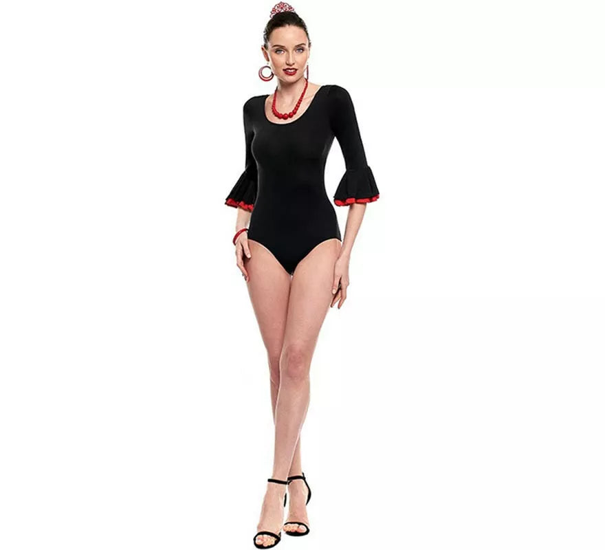 Translation missing: pt-PT.Body o maillot Sevillana con Volante negro y rojo para mujer