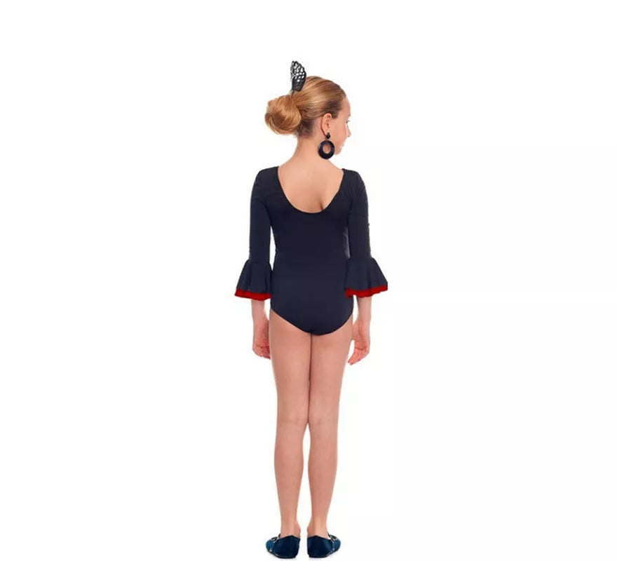 Translation missing: pt-PT.Body o maillot Sevillana con Volante negro y rojo para niña