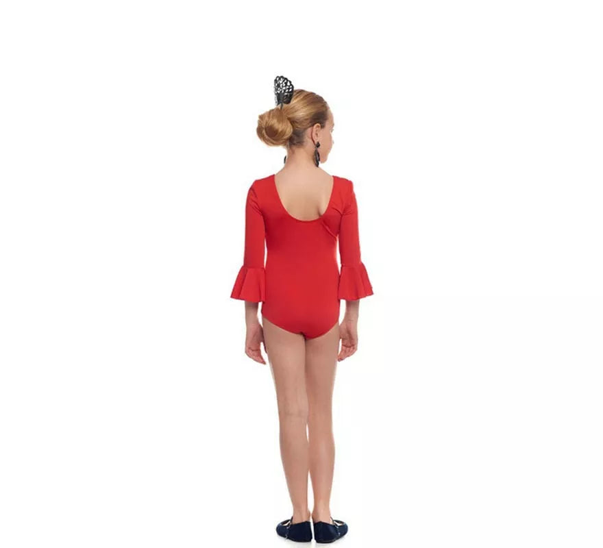 Translation missing: pt-PT.Body o maillot Sevillana Licra con Volante rojo para niña