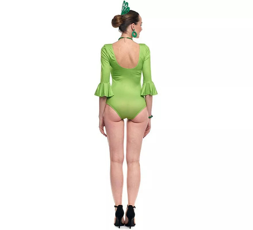 Translation missing: pt-PT.Body o maillot Sevillana Licra con Volante verde para mujer