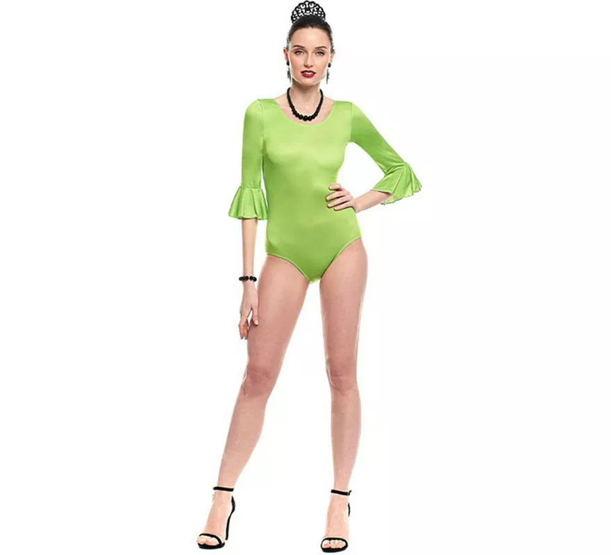 Translation missing: pt-PT.Body o maillot Sevillana Licra con Volante verde para mujer