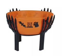 Tigela laranja com suporte para mãos de caveira 26x18 cm