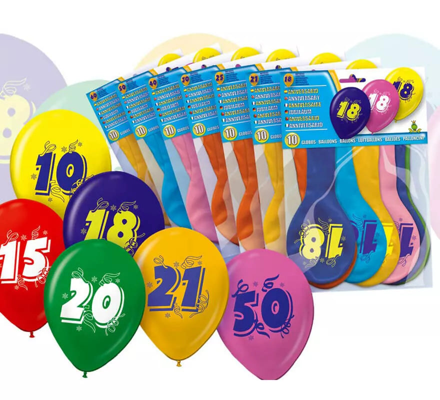 Translation missing: pt-PT.Bolsa de 10 globos con el número 9 impreso