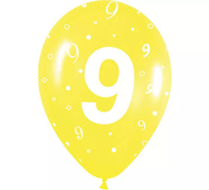 Translation missing: pt-PT.Bolsa de 10 Globos látex con el número 9 serigrafiado 30cm