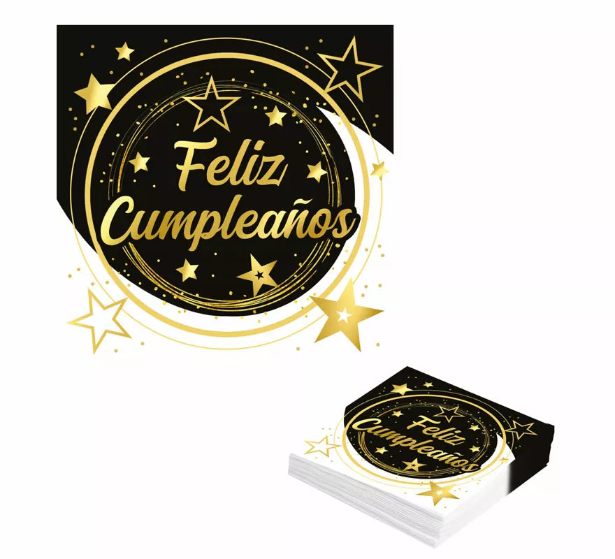 Translation missing: pt-PT.Bolsa de 12 Servilletas Feliz Cumpleaños de 33X33 cms