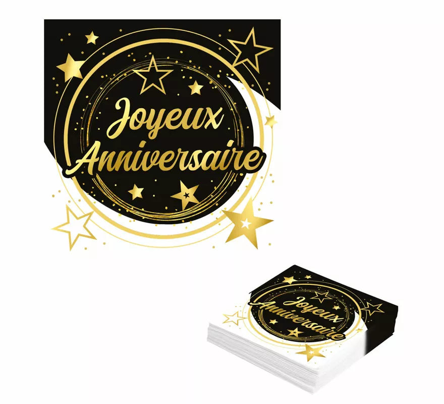 Translation missing: pt-PT.Bolsa de 12 Servilletas Joyeux Anniversaire de 33X33 cms