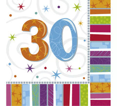 Saco de 16 guardanapos de aniversário com o número 30 de 33x33cm