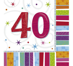 Saco de 16 guardanapos de aniversário com o número 40 de 33x33cm
