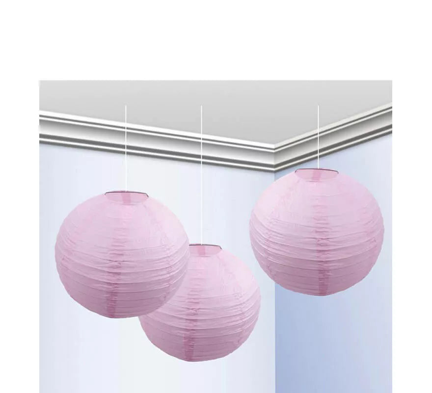 Translation missing: pt-PT.Bolsa de 3 faroles de 25 cm de color rosa pastel