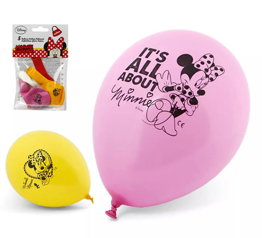 Translation missing: pt-PT.Bolsa de 5 Globos de Minnie colores surtidos de 23 cm