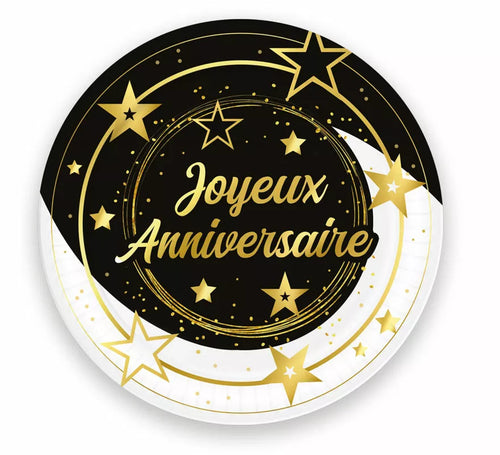 Bolsa de 6 Platos Joyeux Anniversaire de 23 cms