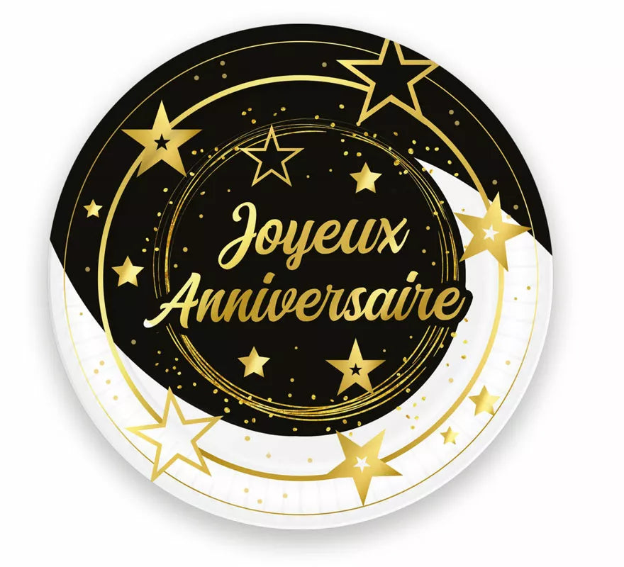 Translation missing: pt-PT.Bolsa de 6 Platos Joyeux Anniversaire de 23 cms