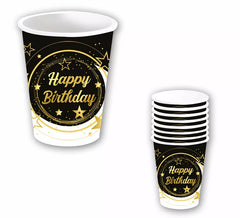 Saco com 6 copos de feliz aniversário de 240 ml-9 cms