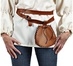Bolsa medieval de tecido marrom com cinto
