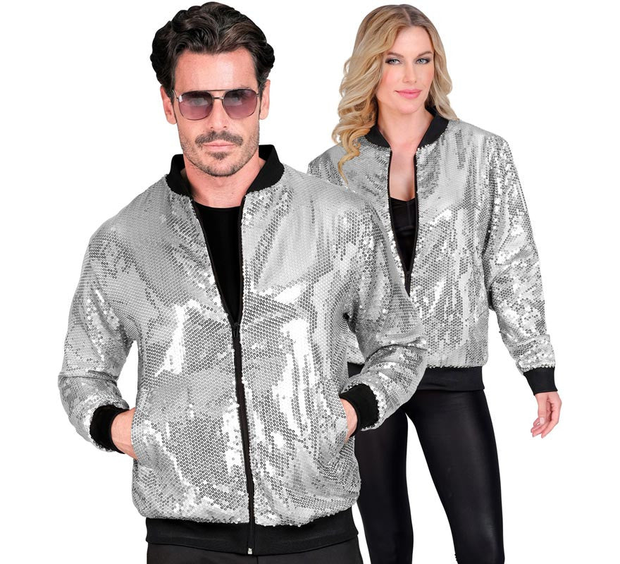 Translation missing: pt-PT.Bomber Fiesta plateado con lentejuelas para adulto