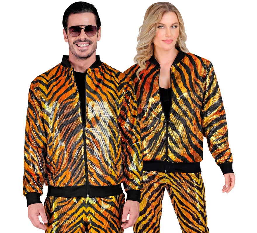 Translation missing: pt-PT.Bomber Moda a rayas dorado con lentejuelas para adulto