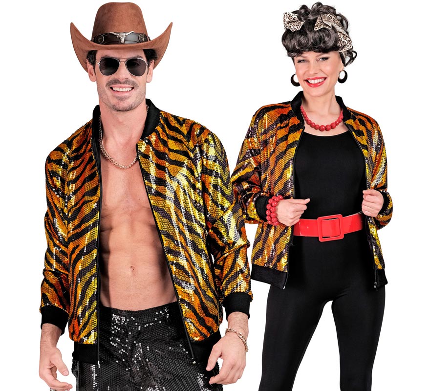 Translation missing: pt-PT.Bomber Moda a rayas dorado con lentejuelas para adulto